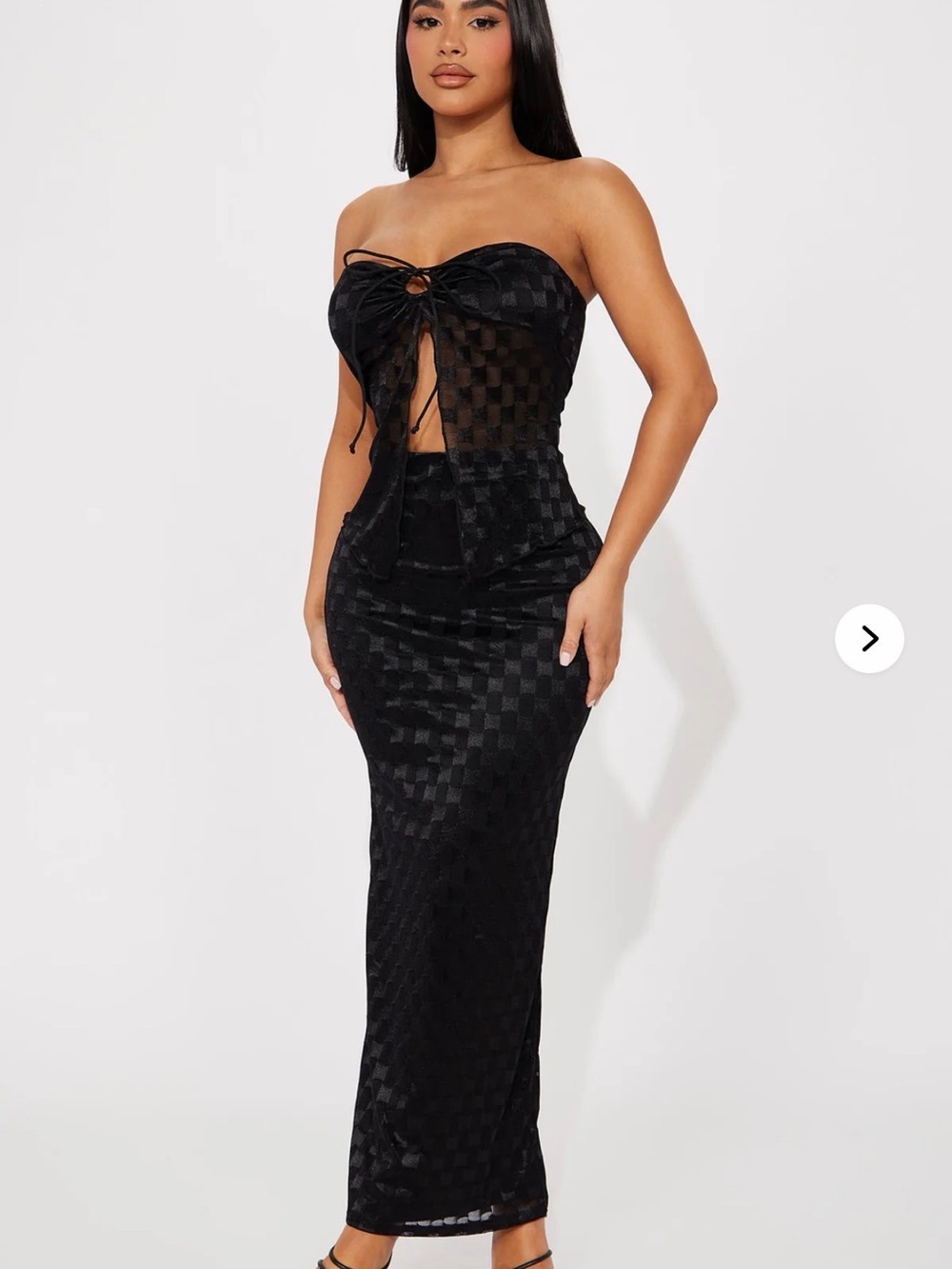 Black Strapless Tie-Front Maxi Dress
